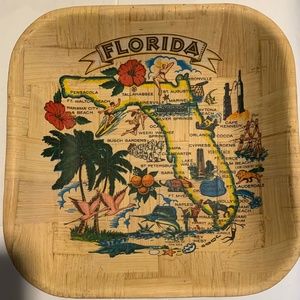 Tiki, vintage, Florida souvenir 1960's, wooden bamboo square shape bowl